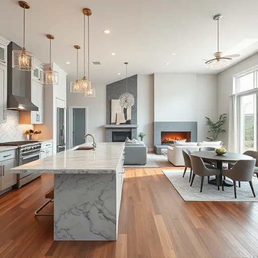 Modern kitchen remodel in Hyde Park TX with sleek cabinetry, granite countertops, and stylish pendant lighting.