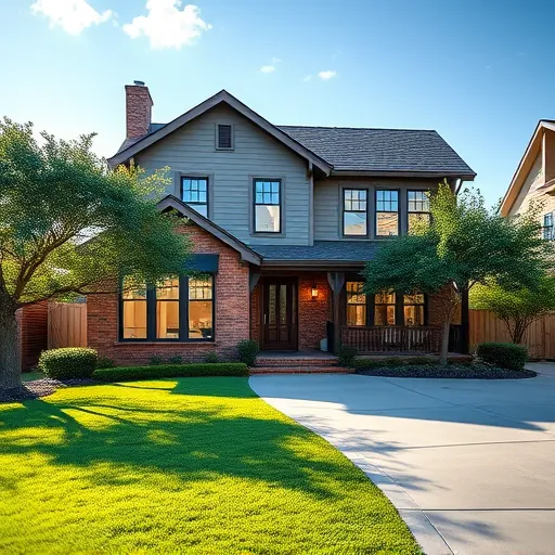 Beautiful second-story home addition in Austin Texas with brickwork modern windows lush lawn and clear sky