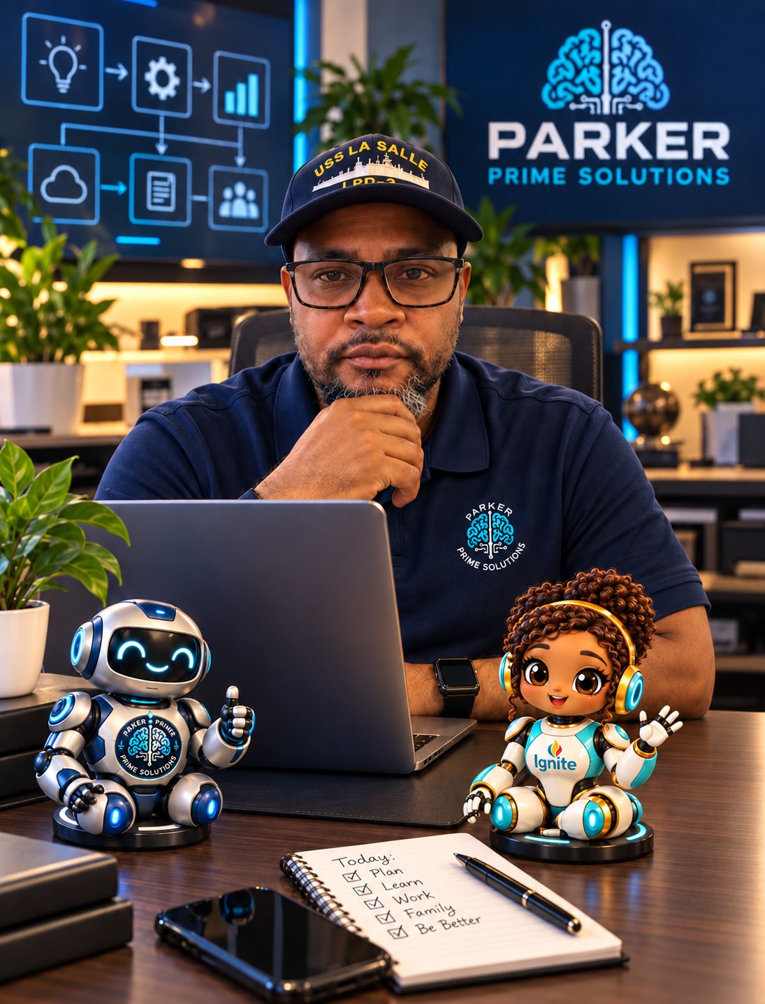 Frederick Parker working in the Parker Prime Solutions office
