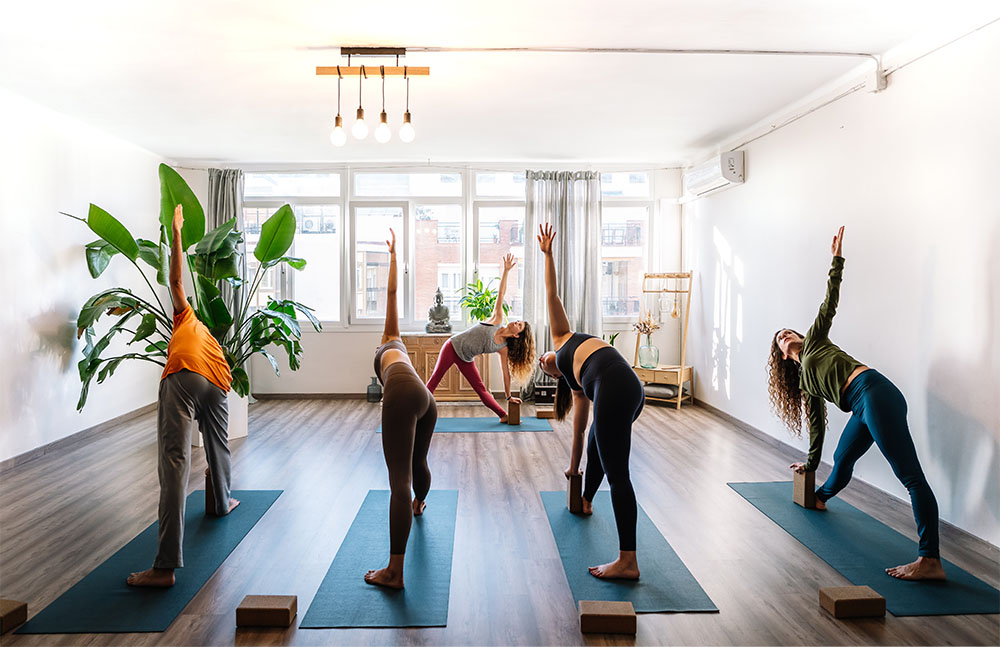 Yoga studio class continuing uninterrupted as Voice AI Agent answers calls