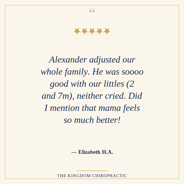 5-star review from Elizabeth H.A. — Alexander adjusted our whole family, soooo good with our littles.