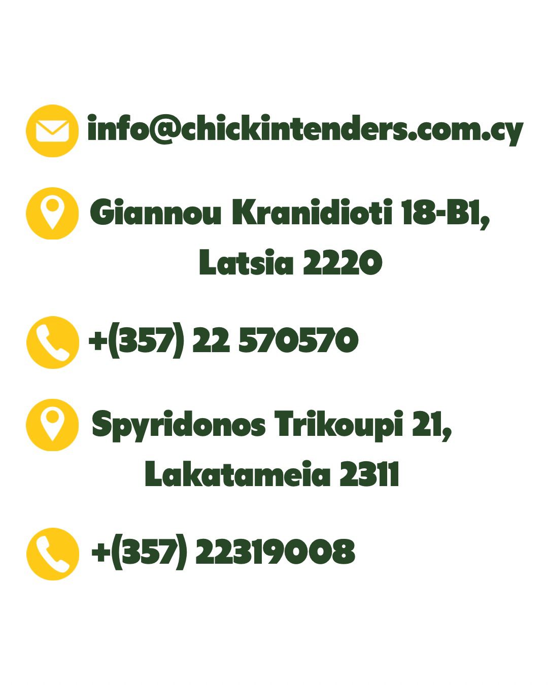 Chick-in Tenders Contact Us Information