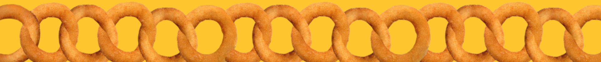 Chain of crispy fried onion rings linked together in a row