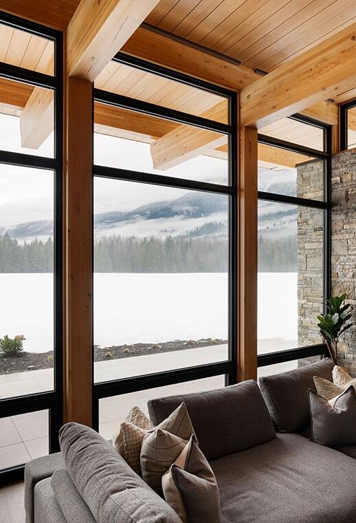 Floor to ceiling windows with mountain view