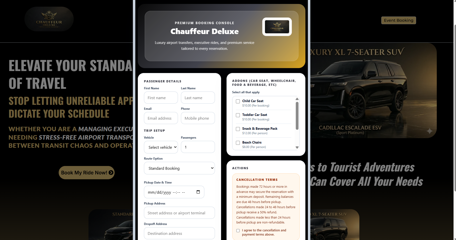 Chauffeur Deluxe booking experience screenshot