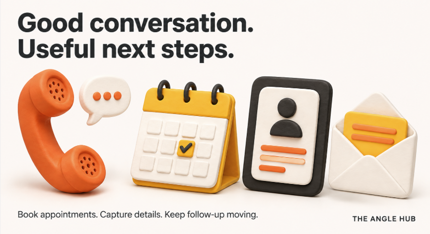Book Appointments, Capture Details, Keep Follow Up Moving icons