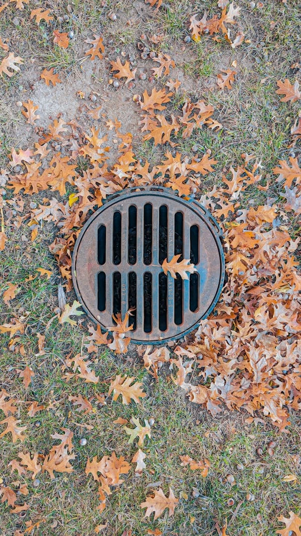 Close-up of a metal water access cover embedded in the ground, surrounded by dirt and mulch, used to control or monitor underground water lines.