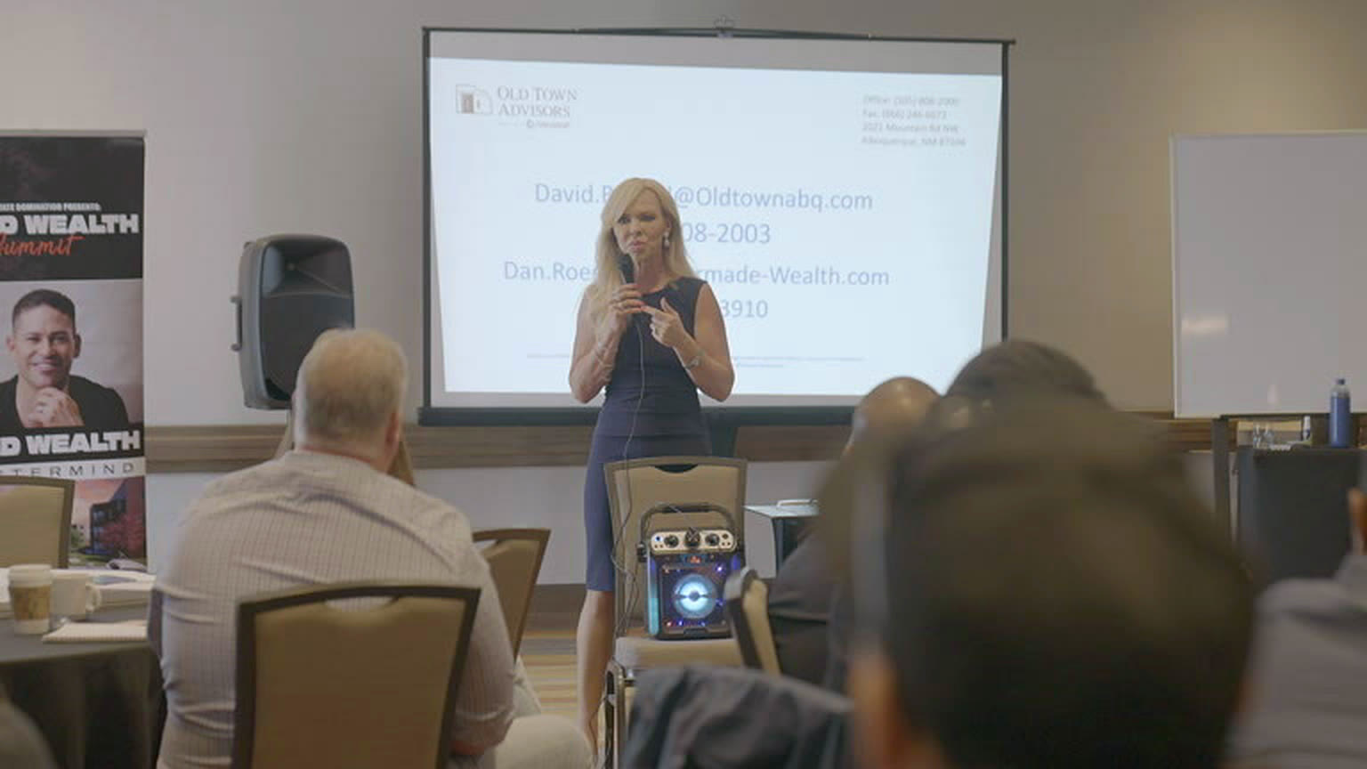 Presenting to attendees from the front of the room