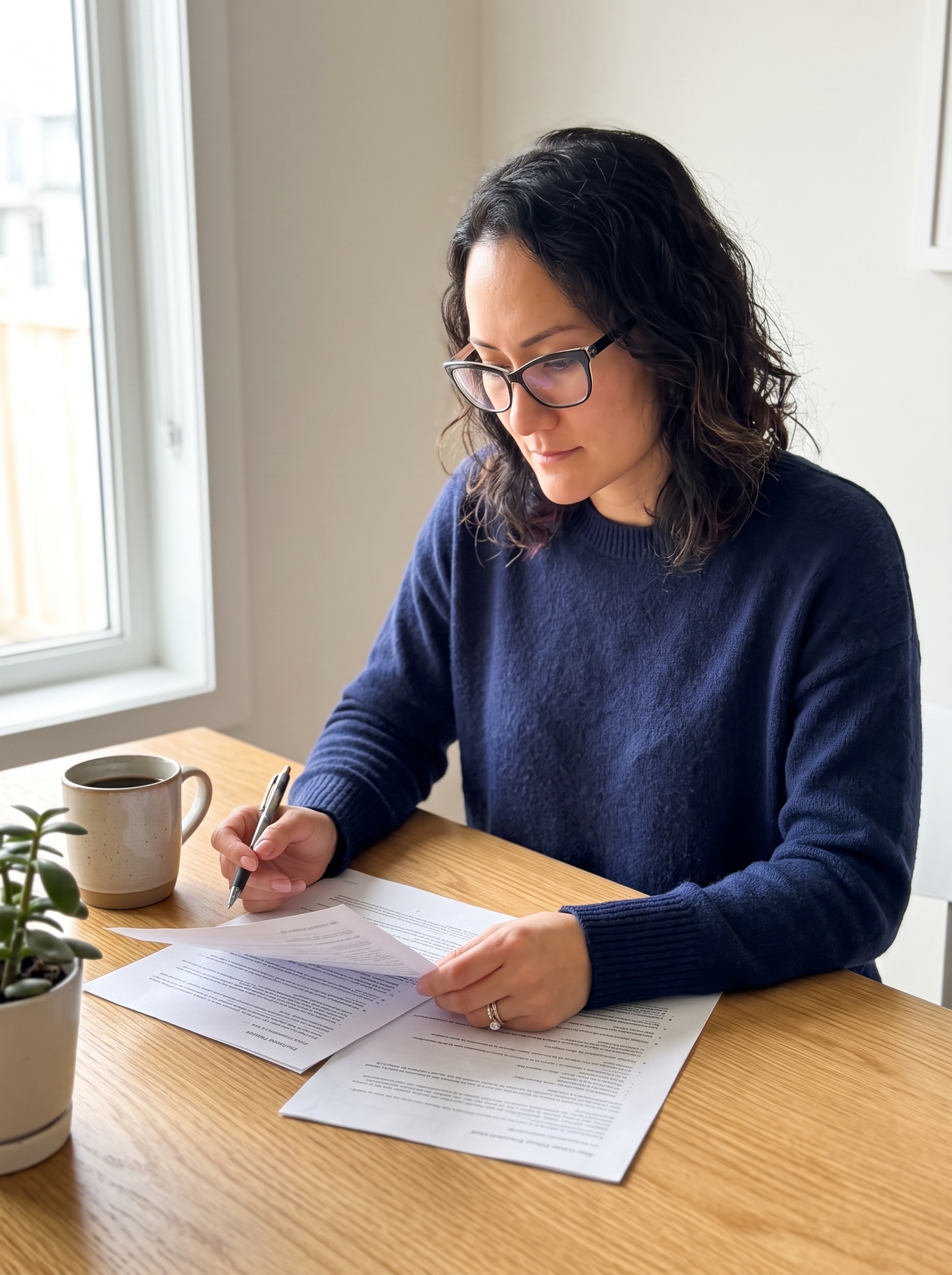 Professional reviewing documents at a modern desk
