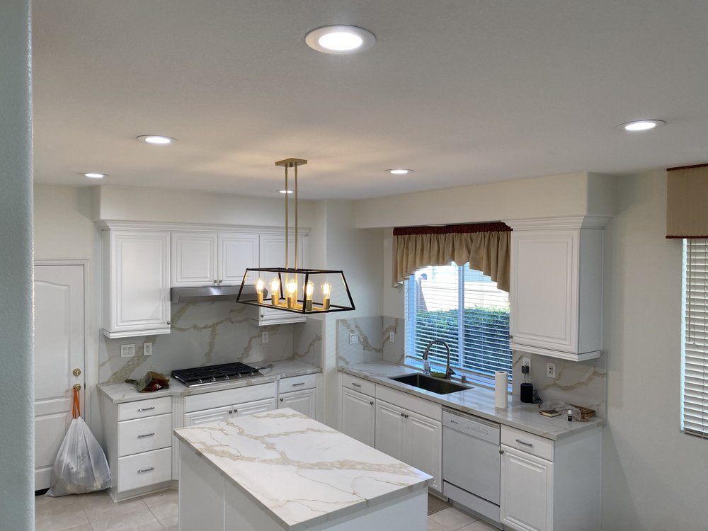 Modern lighting installation in Orange County residential kitchen