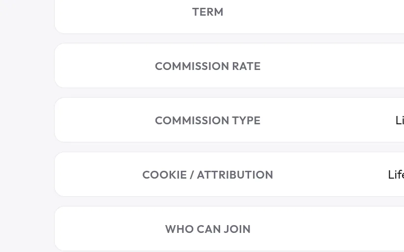 systeme.io affiliate program terms table showing 60% on every sale, lifetime recurring, lifetime attribution, free to join, PayPal or wire, $30 minimum payout