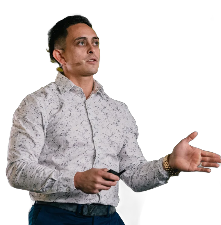 Jonathan Montoya speaking on stage