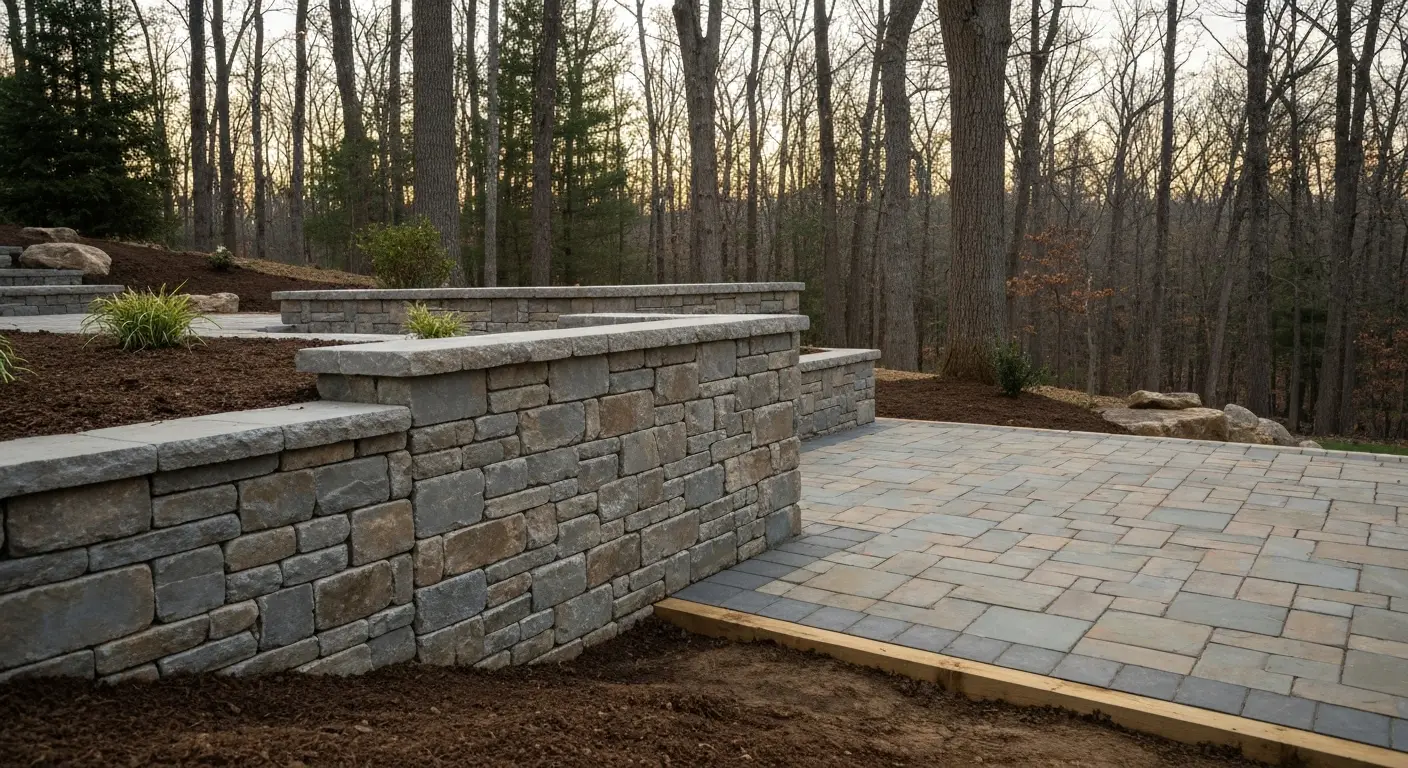 Retaining wall and hardscaping