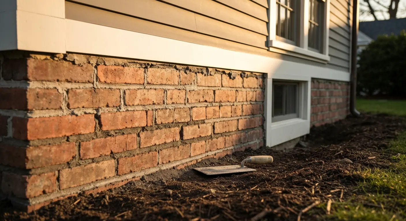 Historic brick foundation restoration in Meriden
