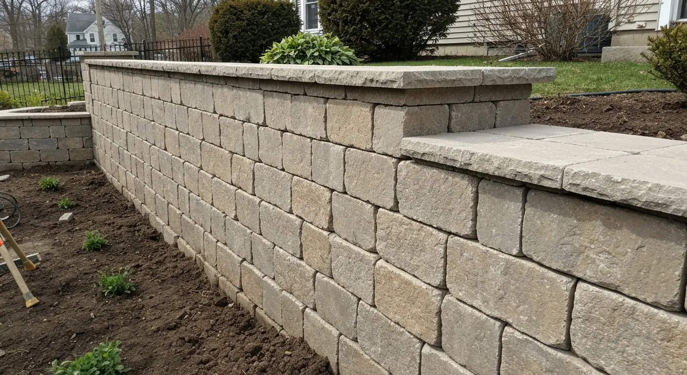 Stone masonry retaining wall