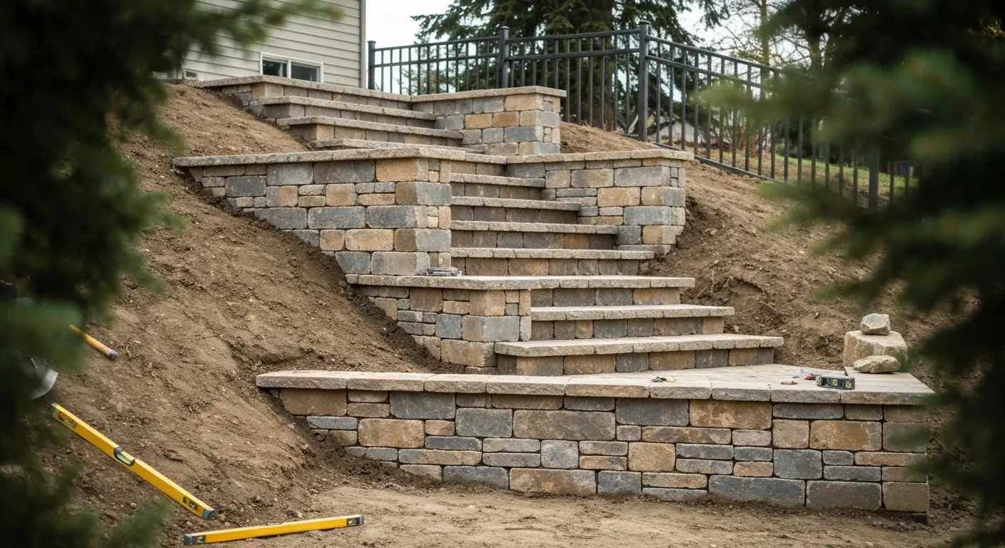 Stone steps and landscape construction