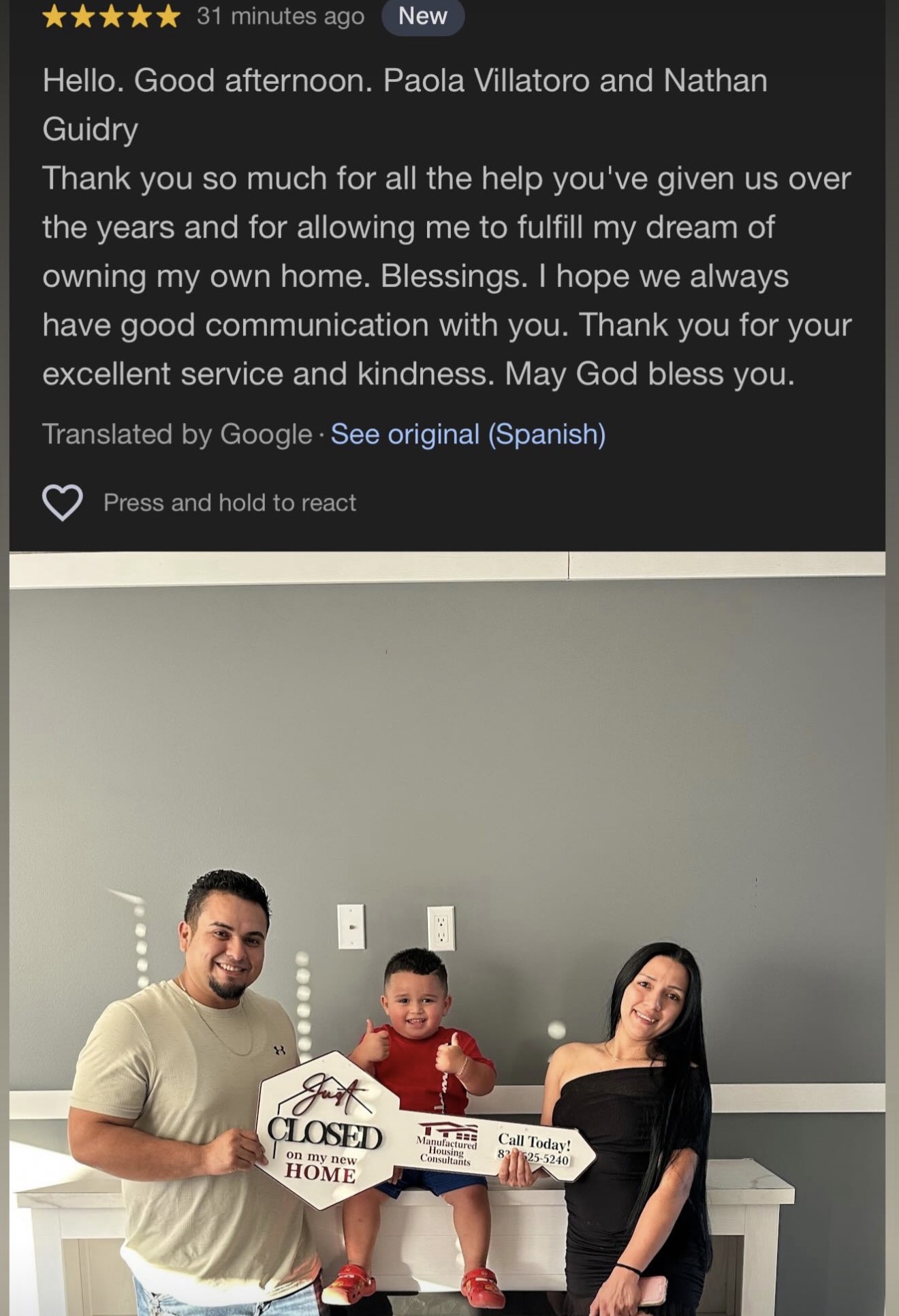 Customer closing photo
