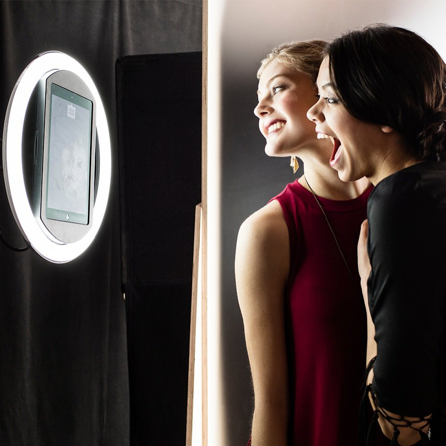 Selfie booth in use at a Maine event