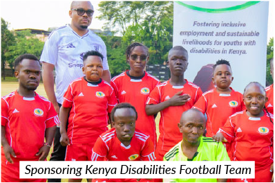 Group of African little people riding together on a community bicycle, symbolizing unity and mobility.