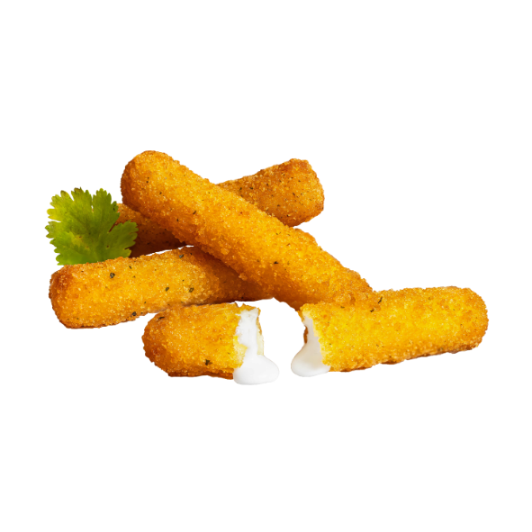 Crispy mozzarella sticks with melted cheese center