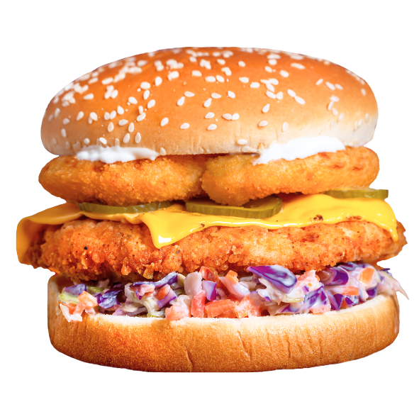 Crispy chicken patty burger with coleslaw and pickles