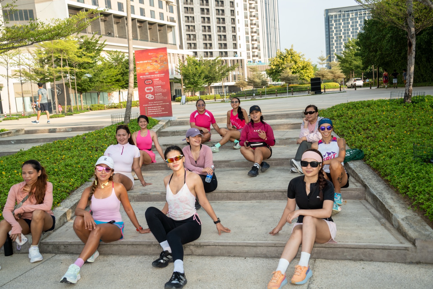 Members resting on the steps after the run