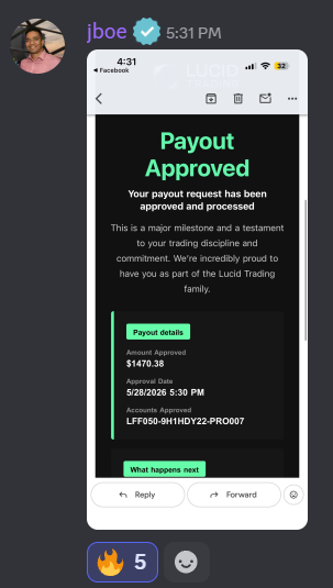 $1,470 Payout Approved — "A testament to your trading discipline" — Lucid Trading