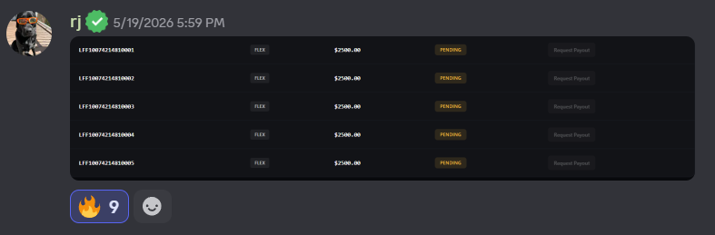 $12,500 Pending Across 5 Accounts — Five funded accounts lined up for payout at once