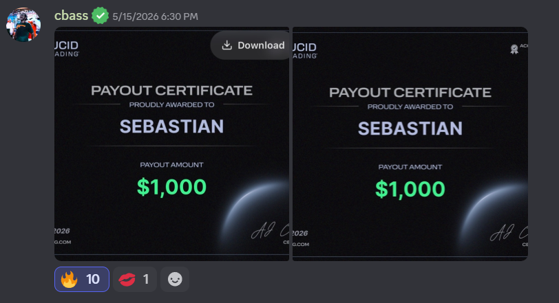 Sebastian's Double $1,000 Payout — Two Lucid Trading certificates awarded in the same week