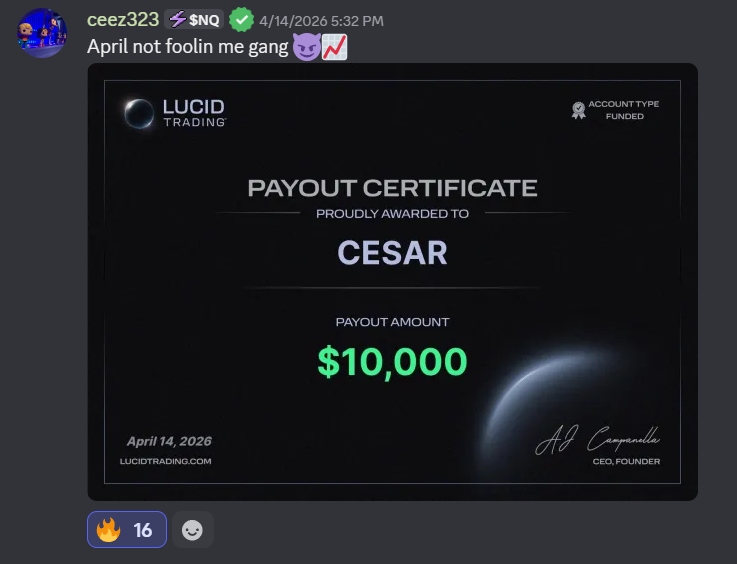 Cesar's $10,000 Lucid Payout — "April not foolin" — the first of three $10K certs Cesar earns this month