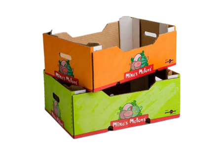 Ventilated corrugated trays for retail produce display and distribution