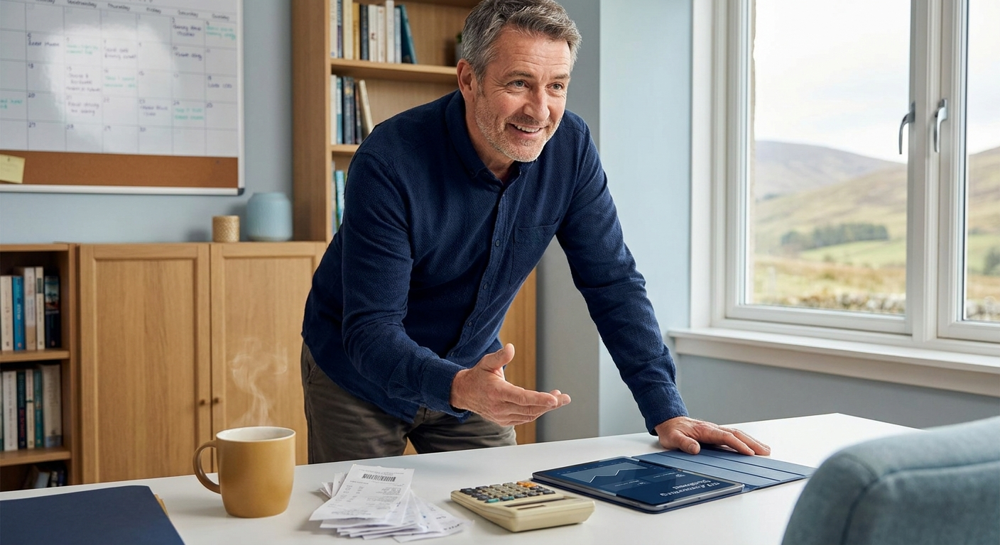 Sole trader reviewing accounting records at a desk, representing how sole trader accounting works in practice
