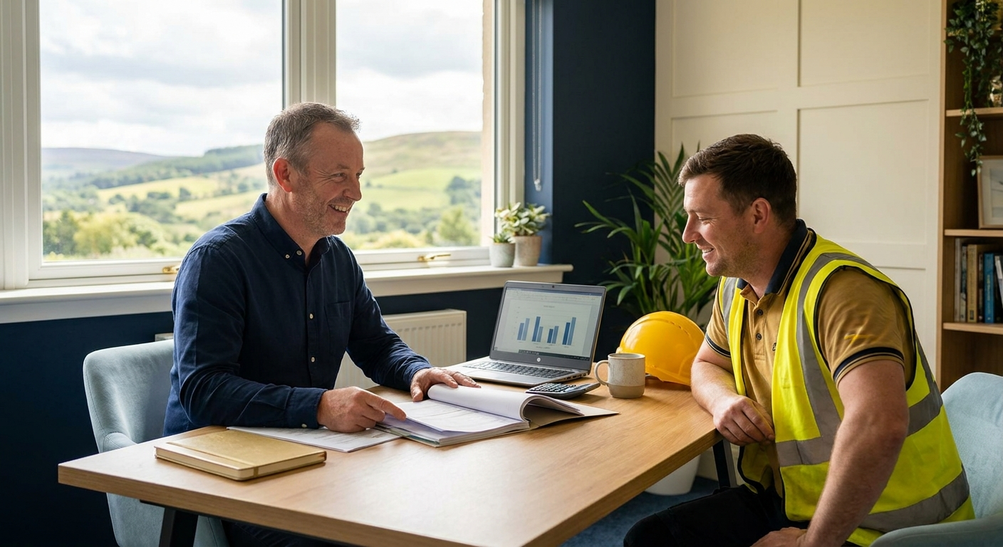 Tradesperson reviewing CIS deduction statements for subcontractor accounting