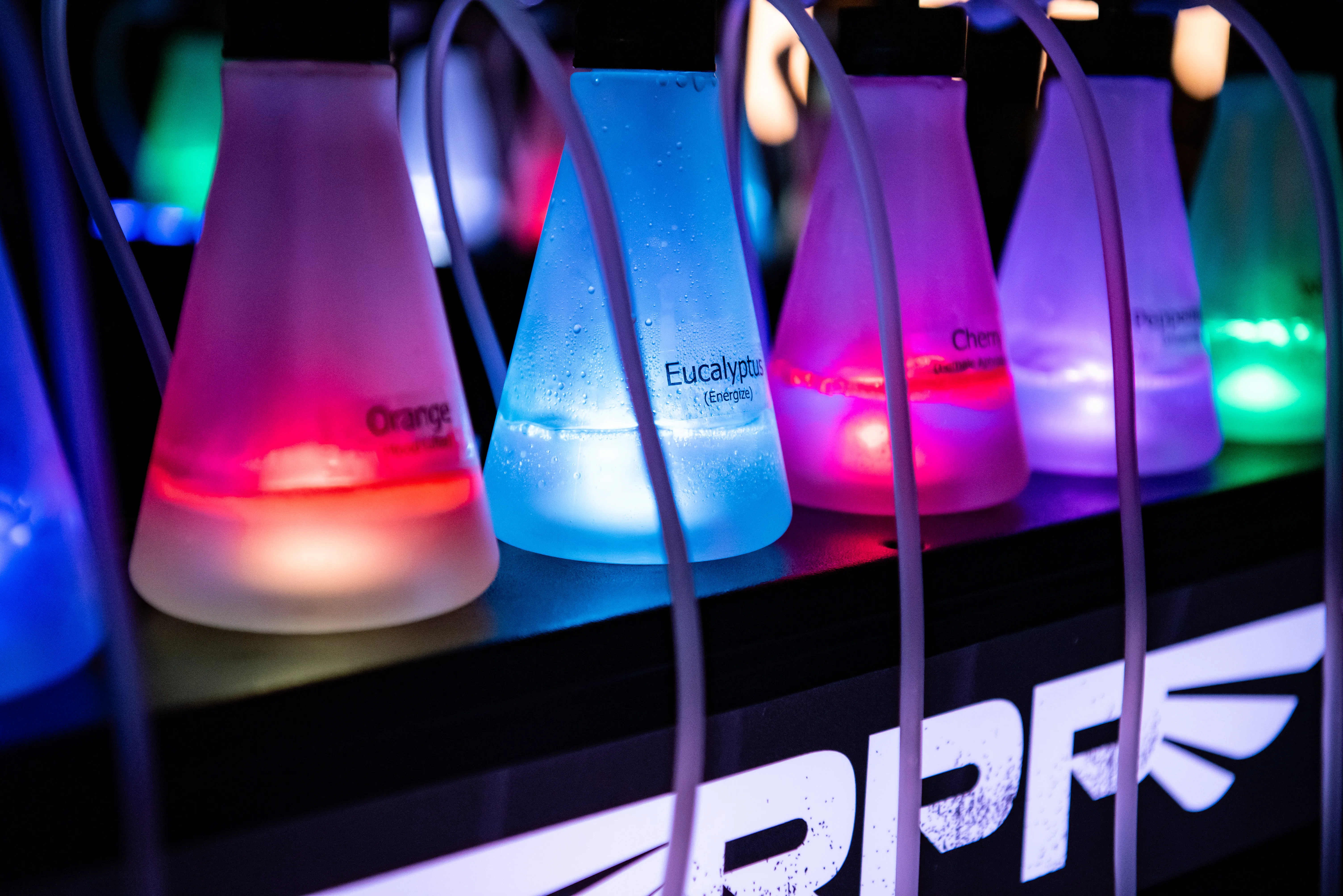 Wide shot of the OxygenBar360 oxygen bar booth at a brand event