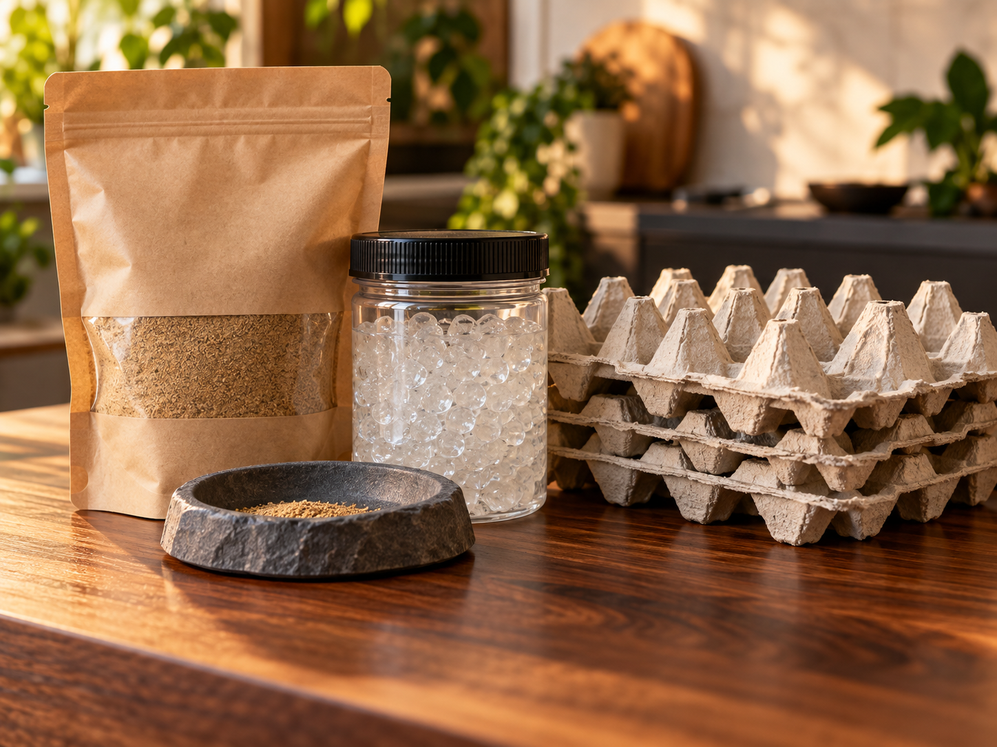 Feeder insect supplies including chow, water crystals and egg flats