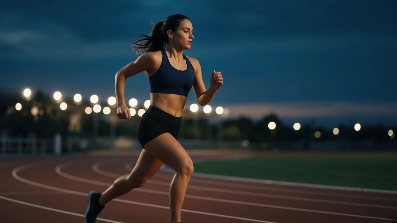 Runner pushing through a hard track interval, the 1–4 minute effort range where carnosine research is strongest