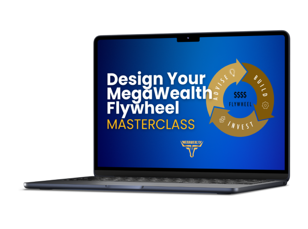 Image of Laptop with Title Card: Design Your MegaWealth Flywheel Masterclass