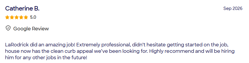 Customer review 3 for Liquid Magic Exterior Cleaning Service