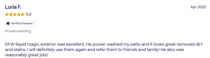 Customer review 8 for Liquid Magic Exterior Cleaning Service