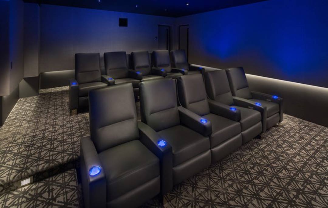 Home theater seating and screen