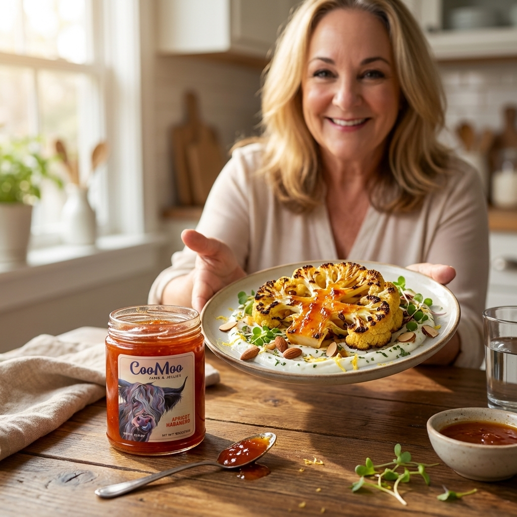 Apricot Habanero Glazed Roasted Cauliflower Steaks