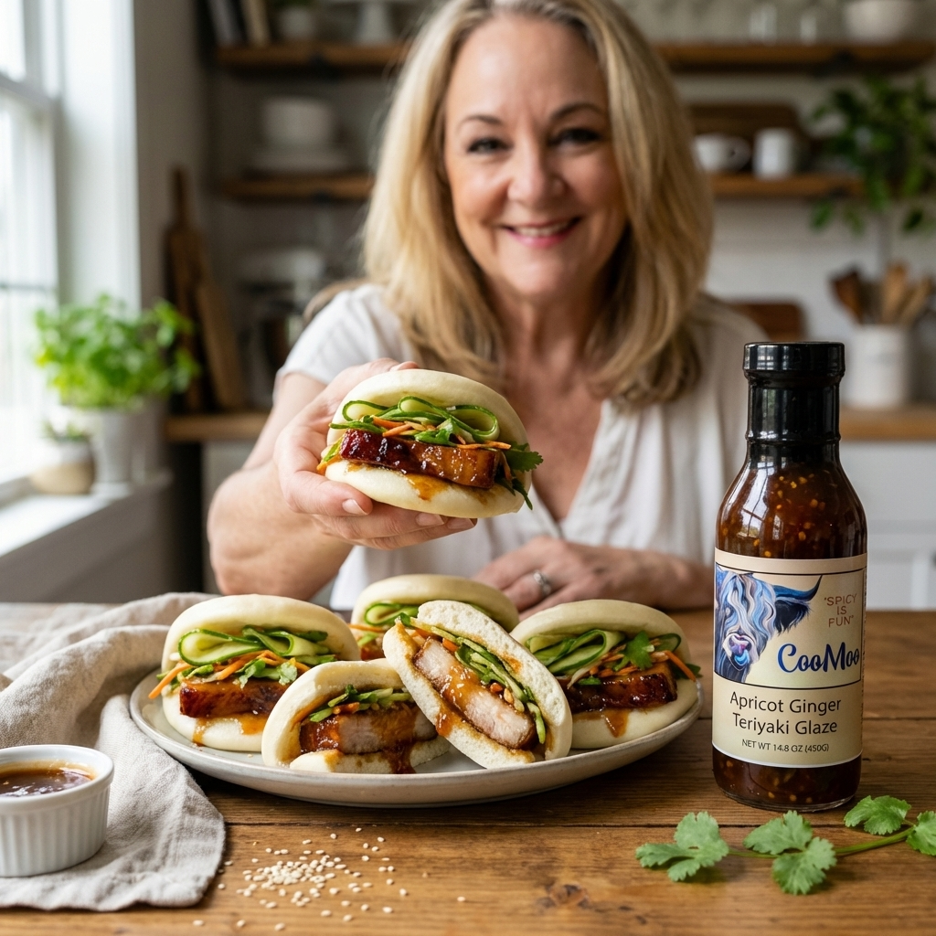 Apricot Ginger Teriyaki Glazed Pork Belly Bao