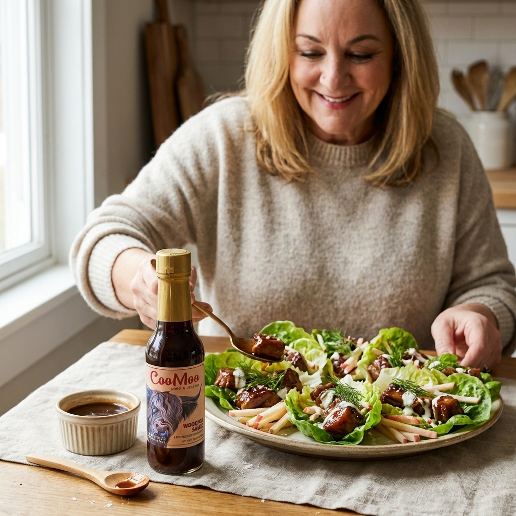 Wooster-Glazed Lamb Lettuce Cups with Fennel-Apple Slaw