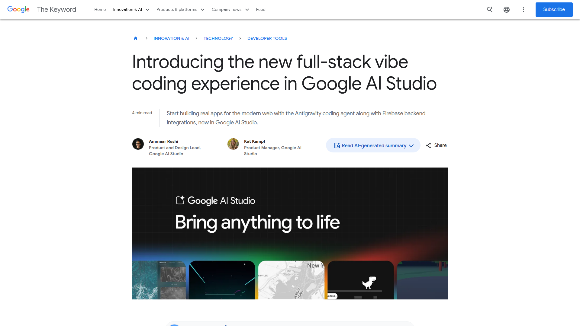 Featured image for Full-Stack Vibe Coding with Google AI Studio