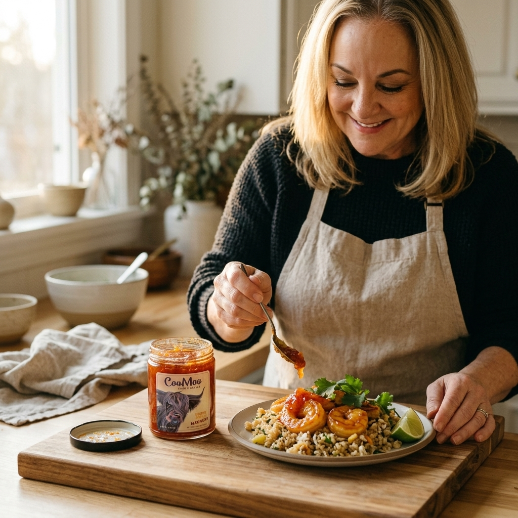 Peachy Mango Madness Tropical Grain Pilaf with Citrus Herb Shrimp