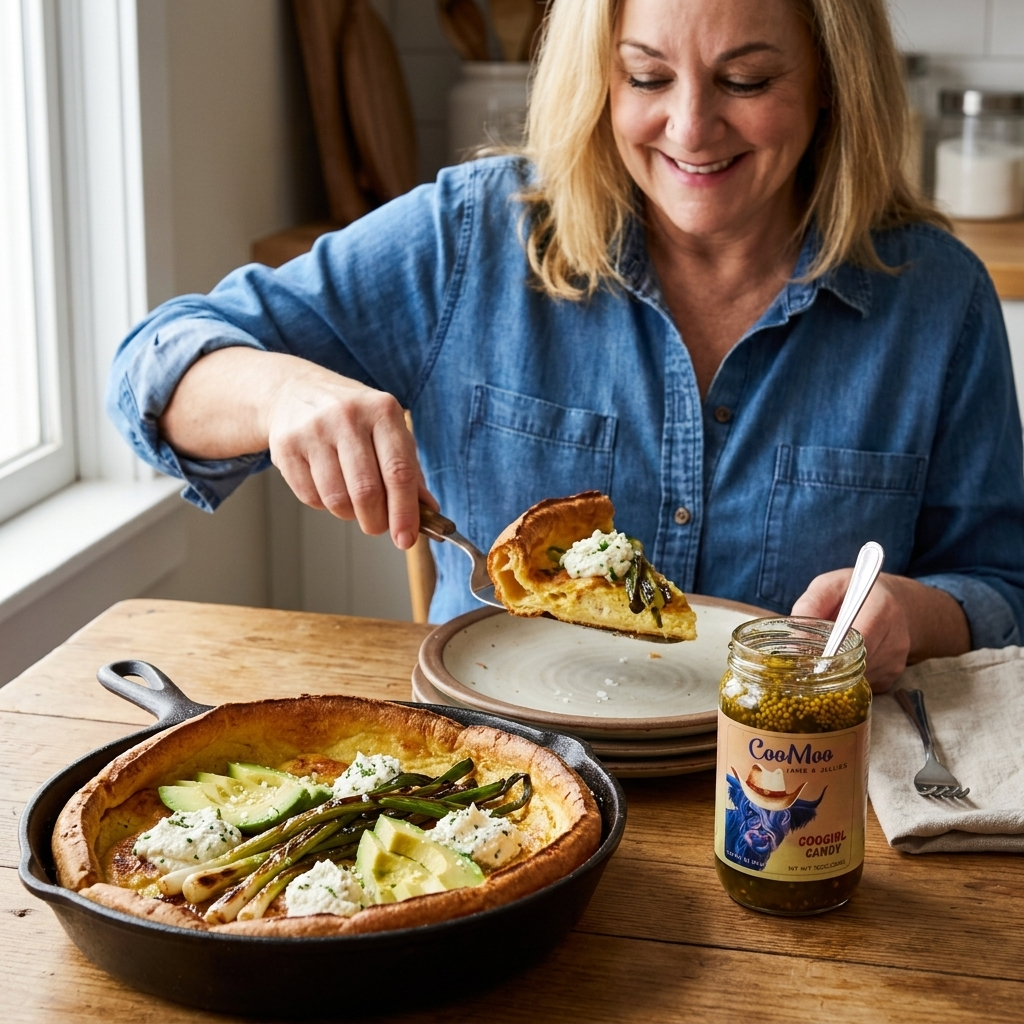 Coogirl Candy Breakfast Savory Dutch Baby with Herbed Ricotta and Charred Scallions image