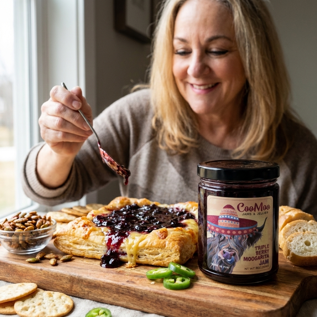Triple Berry Moogarita Glazed Baked Brie Tart with Candied Pepitas