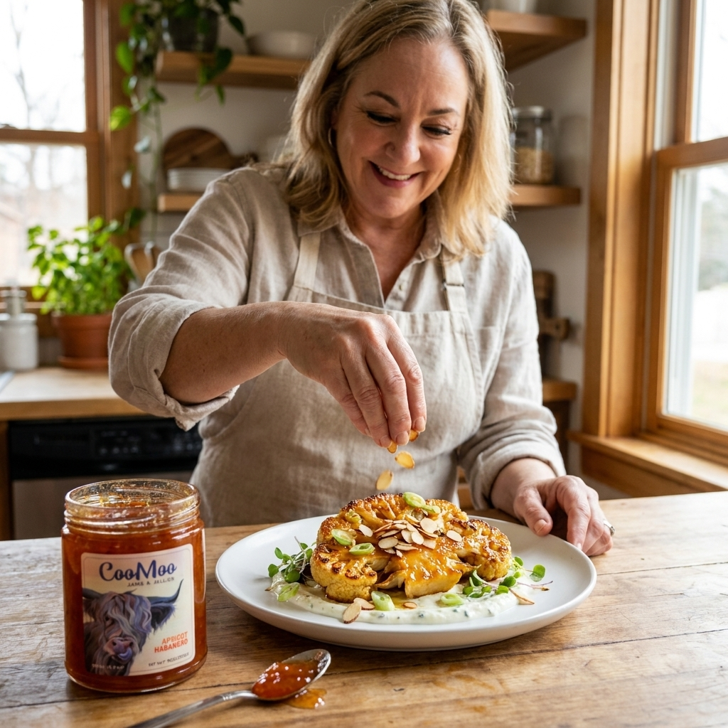Apricot Habanero Glazed Roasted Cauliflower Steak