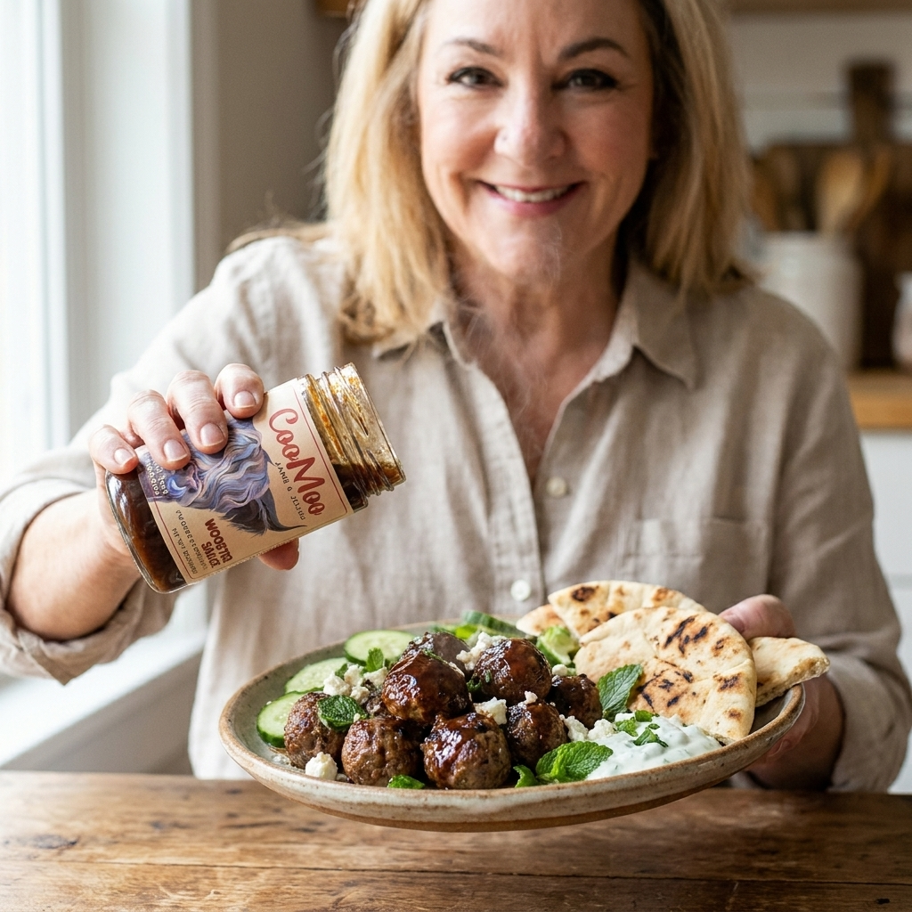 Wooster Glazed Lamb Meatballs with Mint Yogurt and Charred Pita