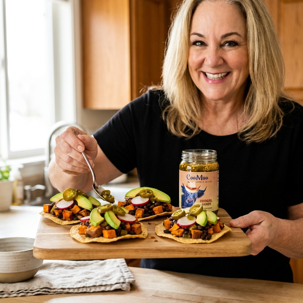 Cowgirl Candy Black Bean and Sweet Potato Tostadas image